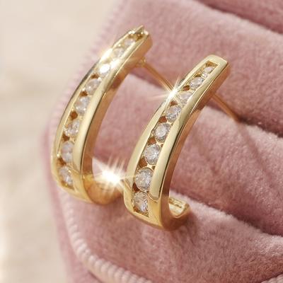 Cercei Stud Aurii Placat cu Zirconiu Cubic Sintetic Incrustat Scânteietor pentru Femei Bijuterii Rafinate Elegante pentru Banchet Sărbători