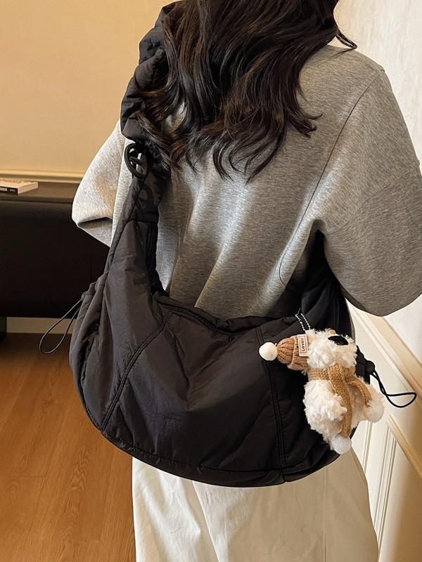 Simple Pure Color Nylon Crossbody Bag For Casual Girls With Soft Structure