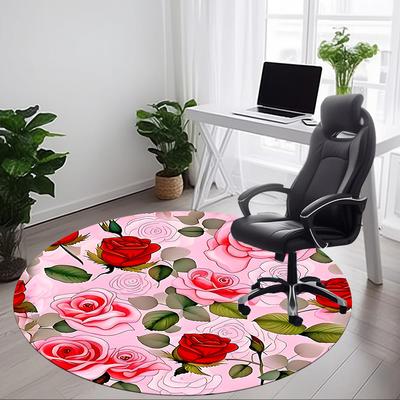 1 Stück Rundteppich mit Rosenmuster für das Büro, rutschfest, weich und langlebig, Büroteppich für die Innendekoration, perfekt für das Büro, schöne Dekoration yy26032308