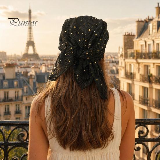 Sequin Headscarf Headscarf, Multi-Purpose Turban Headband Square Scarf, Adjustable Versatile Hair Scarf Strap Bohemian Style Head Wrap for Travel