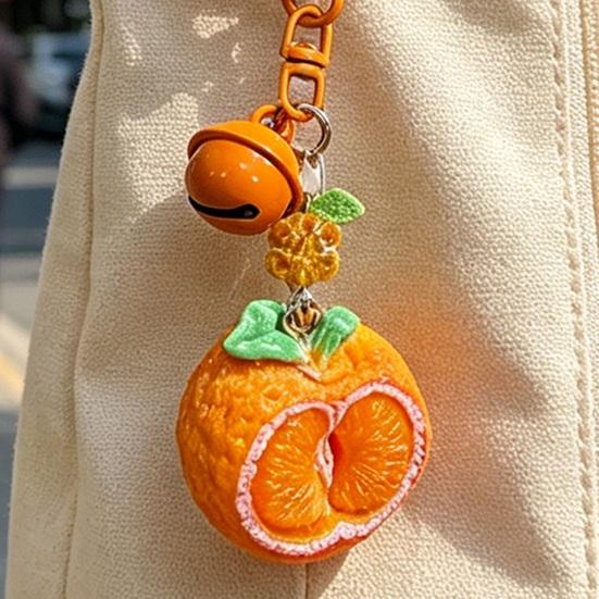 Bag Pendant 1:1 Realistic Orange Shape Resin Keychain with Bell Sound High Simulation Fruit Charm Key