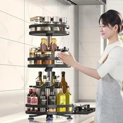 Kitchen Spice Storage Shelf Round Rotating Adjustable Shelves Oil Vinegar Dispenser Culinary Bottle Holder  Kitchen Organizer