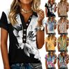 Modna i casualowa damska letnia bluzka z dekoltem V, patchworkowa, z krótkim rękawem i kwiatowym wzorem