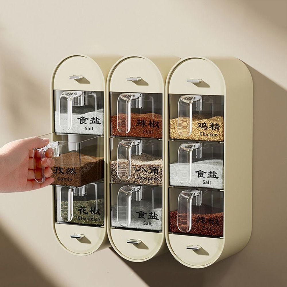 Sealed Wall-Mounted Seasoning Box Plastic Spice Container Practical Spice Dispenser  for Home