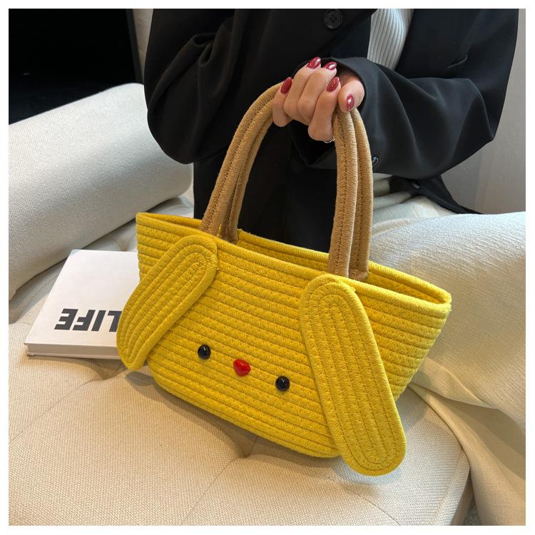 Cartoon Shape Cotton Rope Woven Handbag Cute Cotton Rope Woven Bag Daily Travel Cartoon Cotton Rope Bag Tote Bag