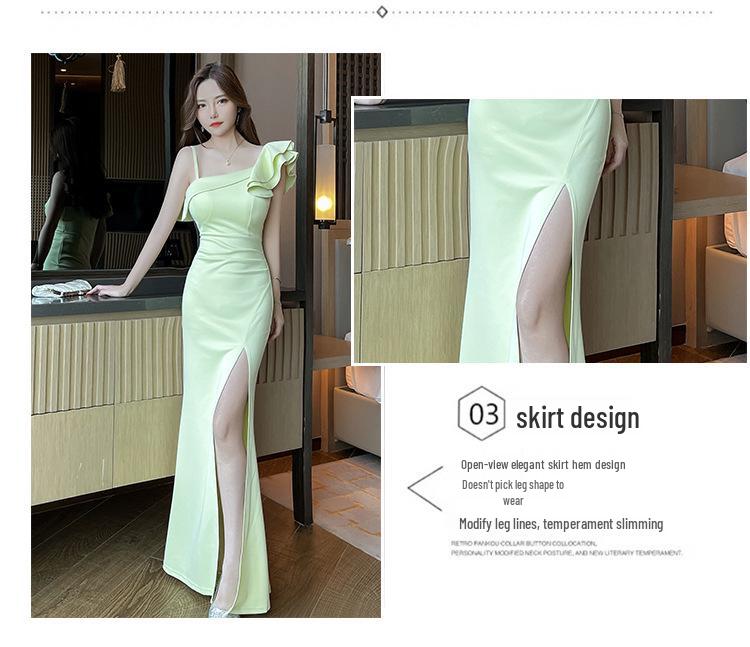 Elegant One-Shoulder Slimming Gown for Massage Therapists