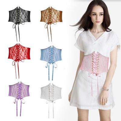 PU Leather Lace Corset Waist Belt Flower Embroidery Waist Bands  For Skirts Dress Top Clothes