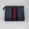 [Pre-Owned] Signature Logo Stripe Web Zipper Canvas Clutch - Excellent #YRX9BK
