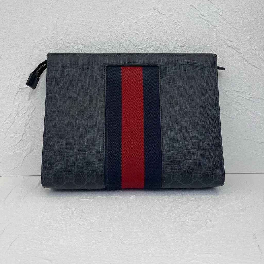 [Pre-Owned] Signature Logo Stripe Web Zipper Canvas Clutch - Excellent #YRX9BK