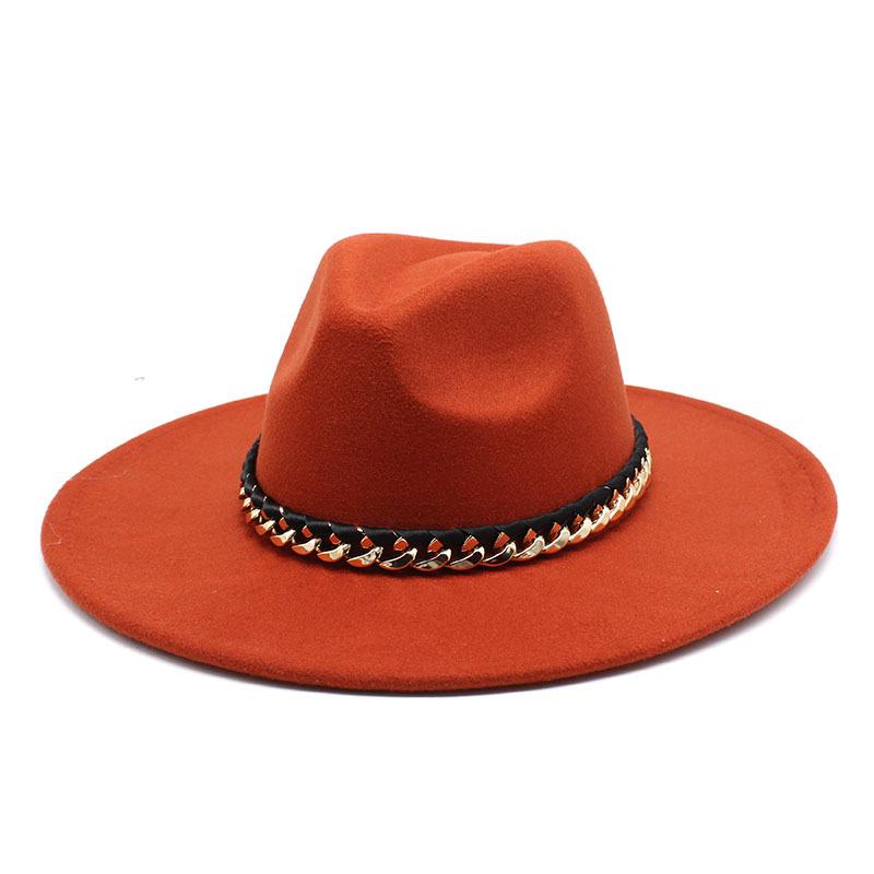 2022 Men'S And Women'S Chain Top Hat Flat Edge Straight Edge Peachheart Top Woolen Jazz Hat