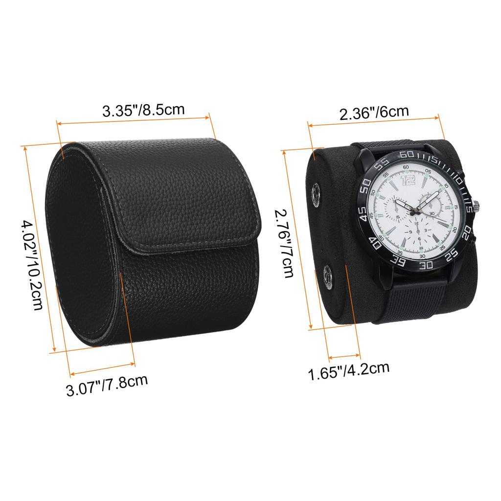 Uxcell Portable Leather Watch Case for Men and Women, Single Slot Watch Roll Travel Case. For Travel, Display, Textured Black.