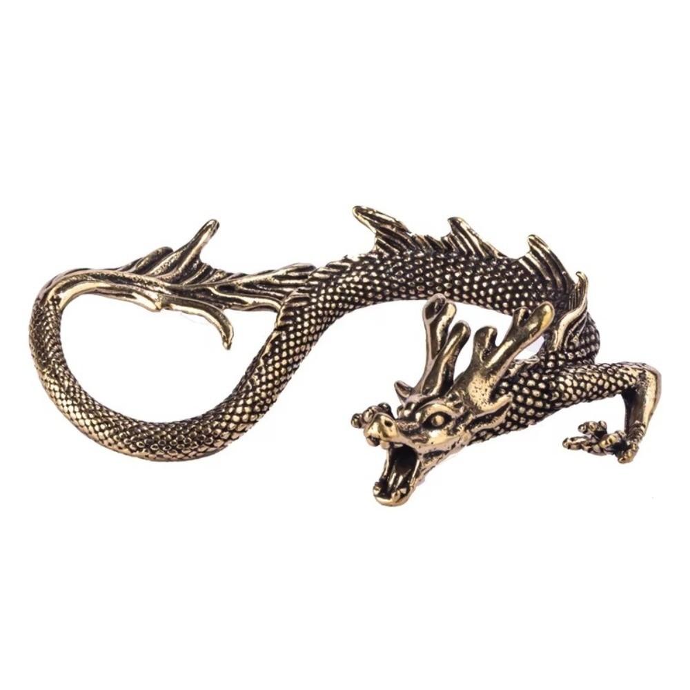 Retro Brass Zodiac Dragon Small Statue Chinese Mythical Beast Figurines New Desktop Ornament