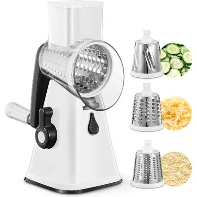 Rotary Cheese Grater with Handle, Kitchen Mandoline Vegetable Slicer with 3 Replaceable Stainless Steel Blades, for Nuts,  Chocolate, Cheese
