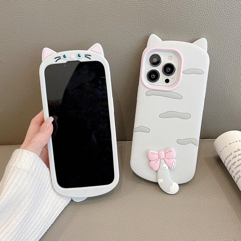 Custodia protettiva in silicone morbido 3D a forma di gatto per iPhone 16 Pro Max 17 Air 15 14 13 12 11 15 Plus Cover Posteriore