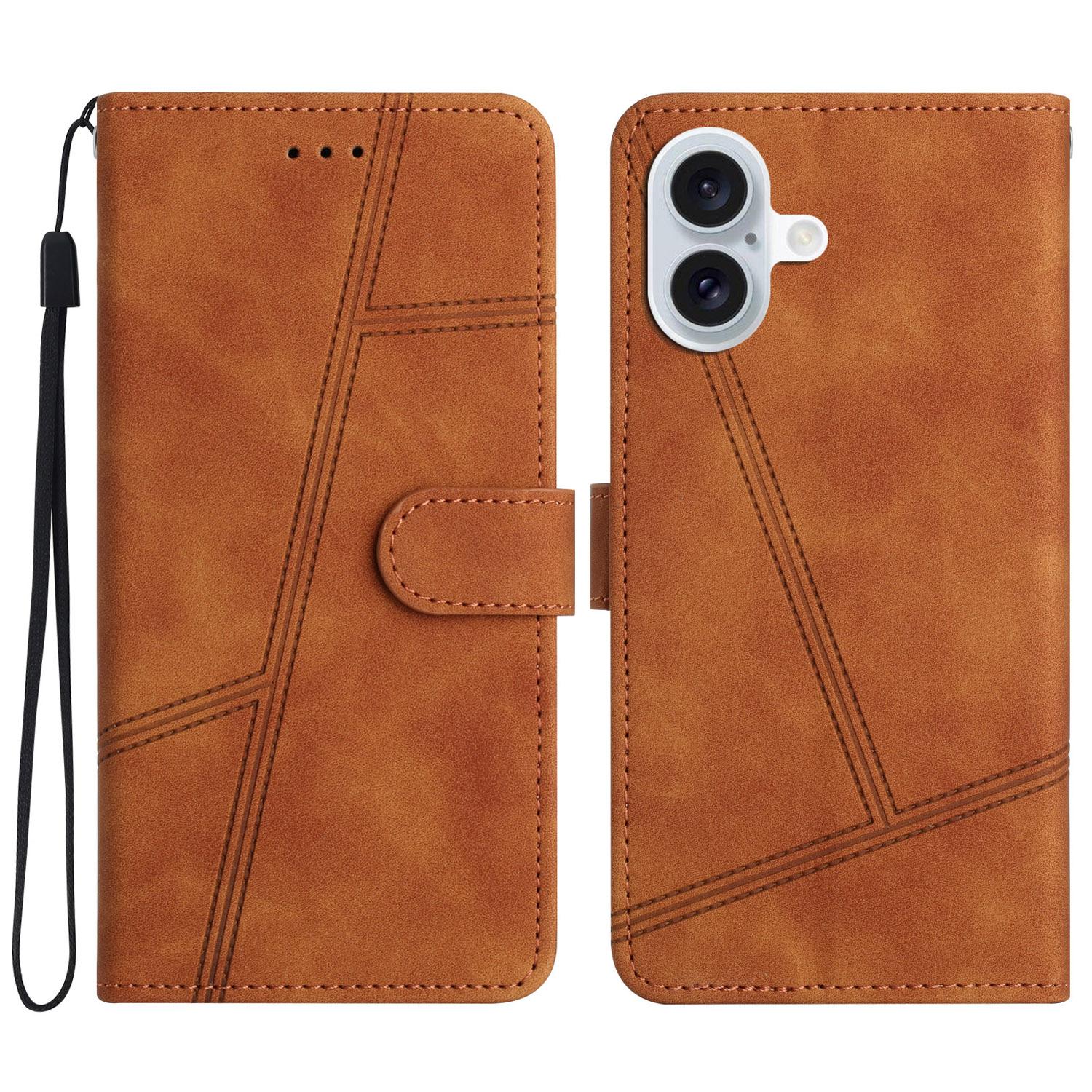 

For iPhone 16 Case Retro Leather Lines Imprinted Phone Cover Viewing Stand Card Holder