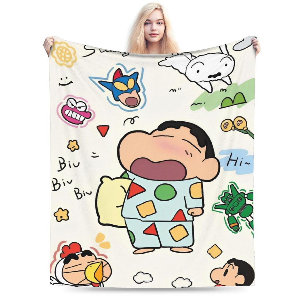 Crayon Shin Chan Demon Slayer Fleece Throw Blanket Anime Blankets for Home Travel Warm Plush Thin Quilt