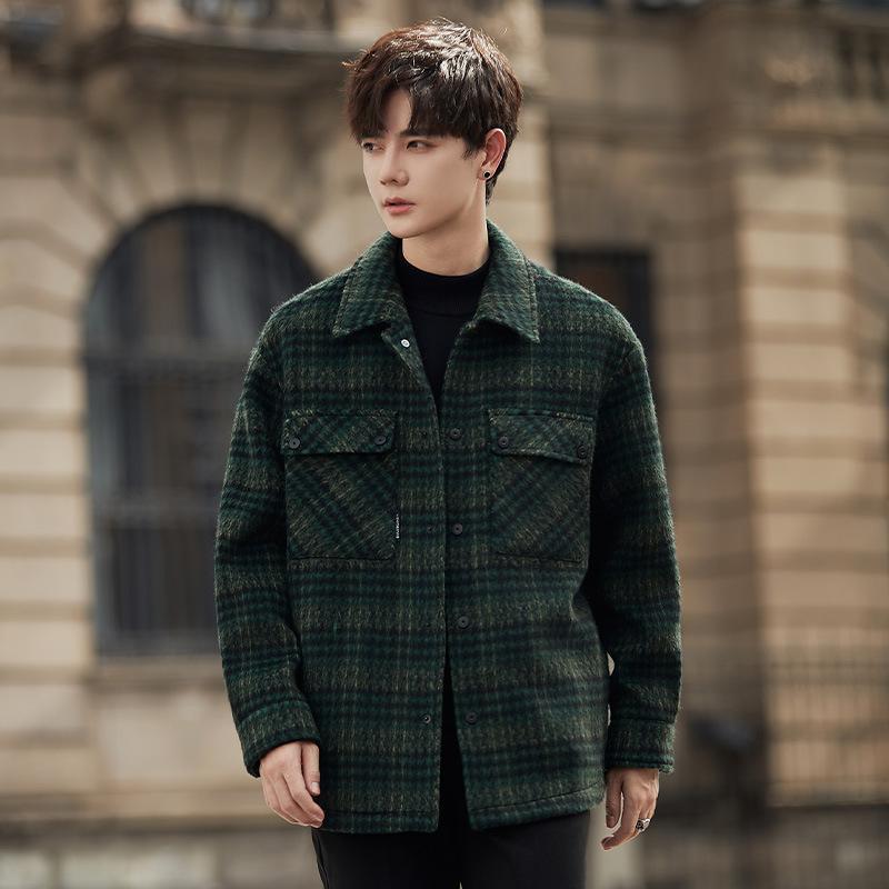 

Двустороннее шерстяное пальто мужское короткое в клетку на осень и зиму новое высококачественное некашемировое утолщенное пальто 3XL