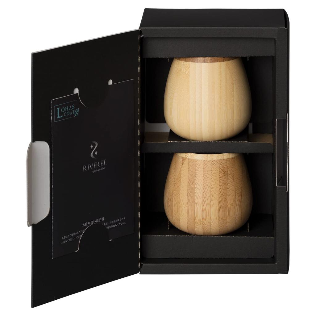 RIVERET Rocking Vessel Glasses, 240ml, Pair, Bamboo, Dishwasher Safe, White/Brown, RV-116WB