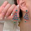 Sparkling Zircon Christmas Tree Stud Earrings for Women Shiny Green Rhinestone Tree Pendant Earring Xmas New Year Party Jewelry