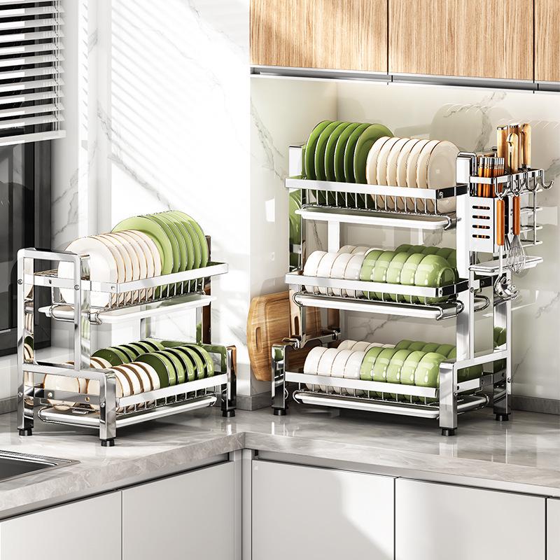 2026 Multi-functional Stainless Steel Dish Drying Rack for Countertop Storage of Bowls, Plates, and Chopsticks