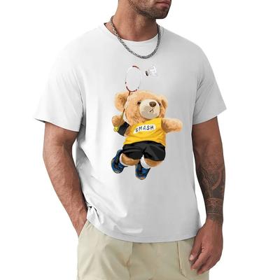 Teddybär Badminton Spielen T-Shirt Harajuku Kurzarm T-Shirt 100% Baumwolle Grafik T-Shirt Oberteile