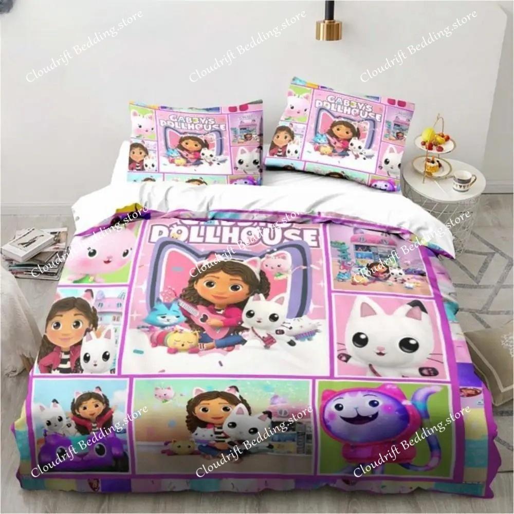 Pościel Gabby's Dollhouse Kreskówkowe Poszewki na Poduszki Poszwa na Kołdrę Dla Dziewczynki Dzieci Prezent Singiel Twin Full Queen Słodka Kawaii 3D Poszwa na Kołdrę