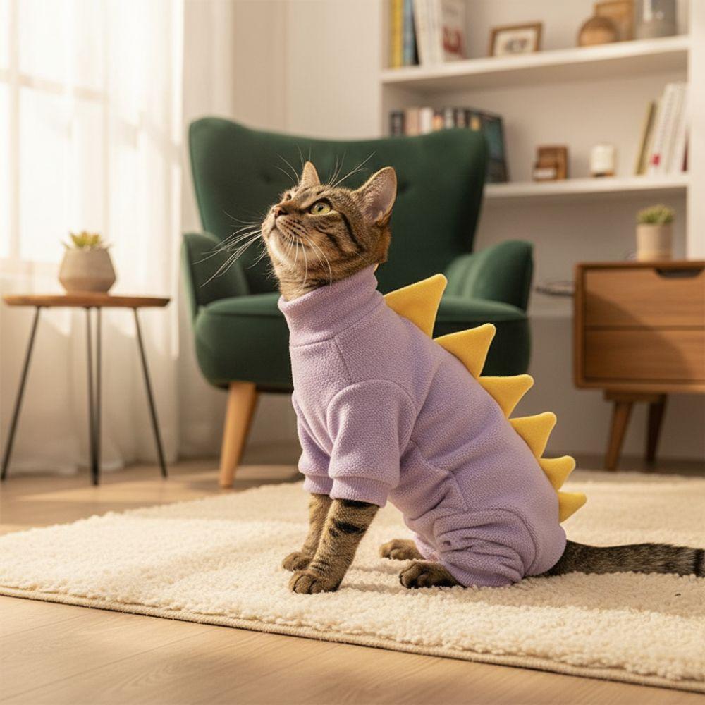 Funny Dinosaur Shape Cat Clothes Warm Hairless Cat Thermal Clothing Comfortable Solid Color Cat T-shirt Pets Clothing