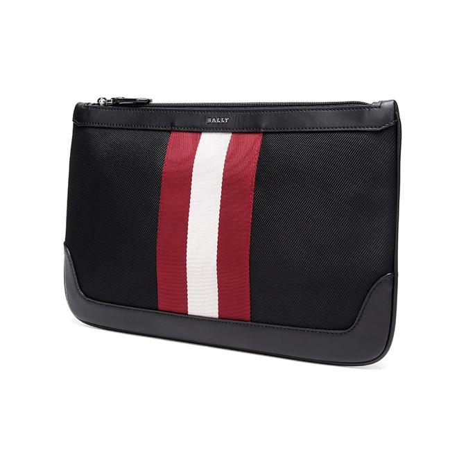 Bally Red And White Striped Fabric And Leather Clutch Bag Men Clutch Bag Black CAYARD-TSP-10