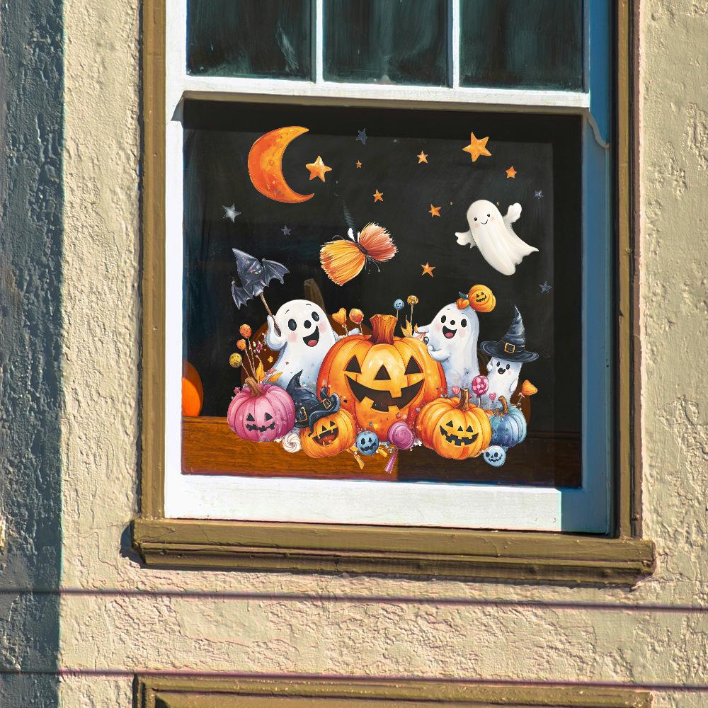 Halloween Cartoon Ghost Pumpkin Bat Balcony Glass Window Beautification Static Window Stickers