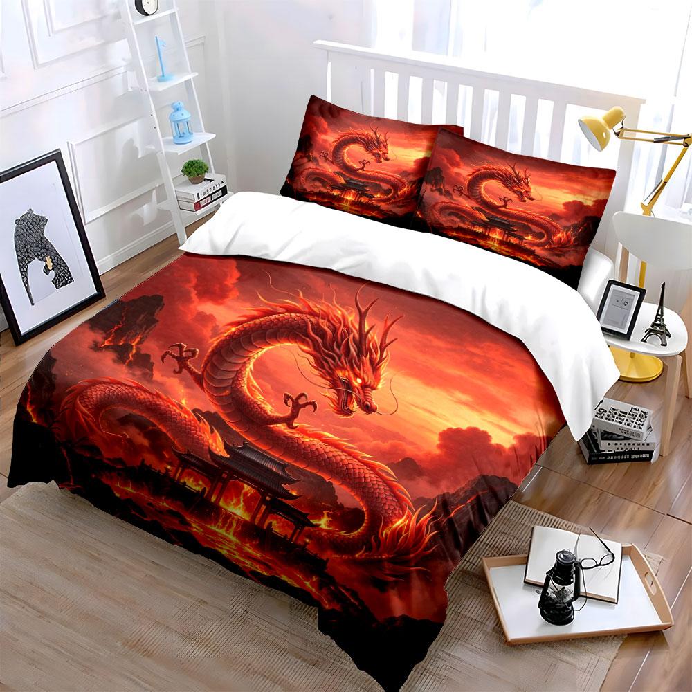 Fiery Dragon Art Decor Set Soft Comfortable Duvet Cover Bedding Set Included 1*Duvet Cover & 2*Pillowcases, Gift