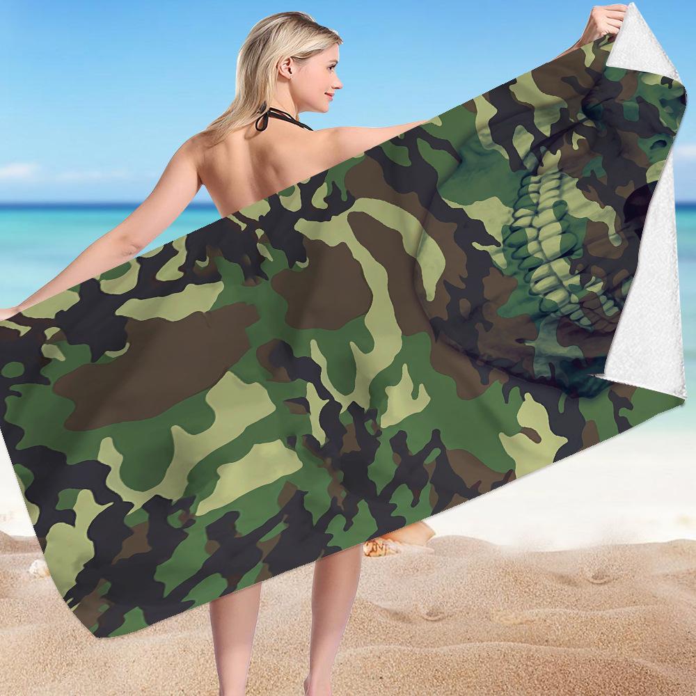 Gestreifter Camouflage Digitaldruck Polyester Superfeine Faser Doppelseitiger Fleece Strandurlaub Badetuch, Strandtuch