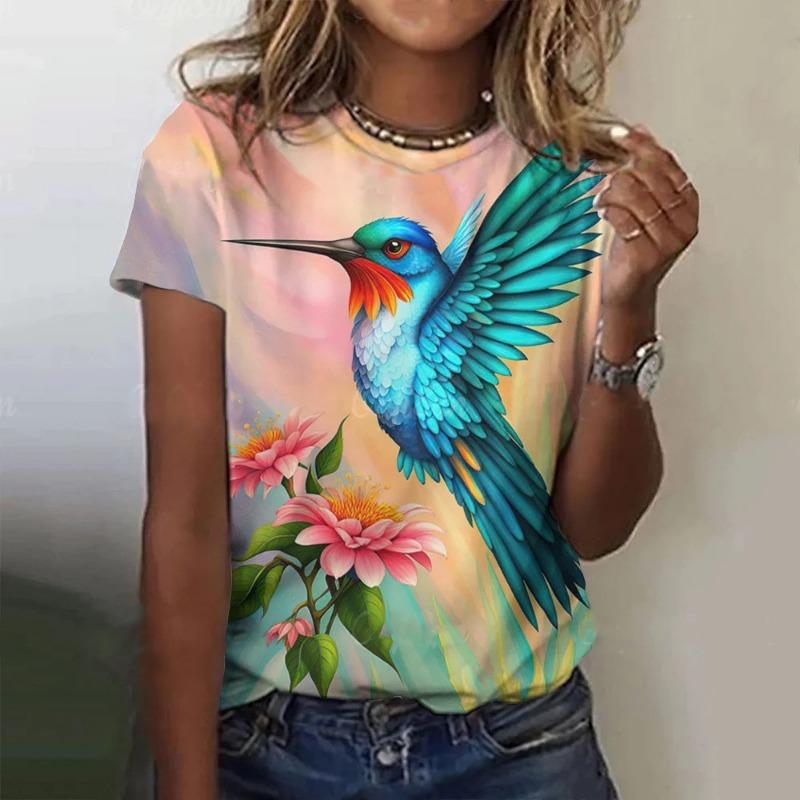 Color Animal Bird 3D Print T-Shirts Women Casual O-Neck Short Sleeve T Shirt Harajuku Tees Streetwear Y2k Tops Female Clothing