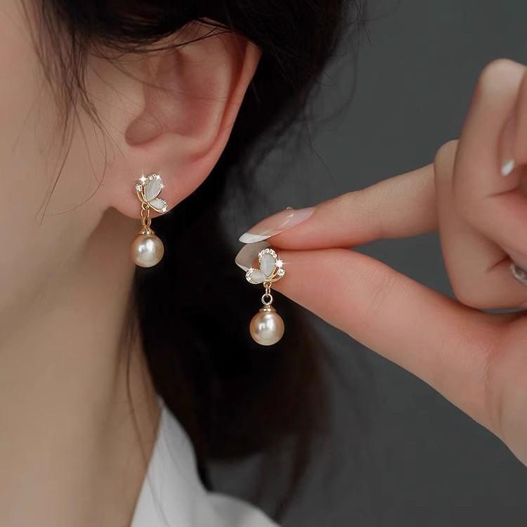Silver Needle Pearl Zircon Earrings Women's High-end Sense Niche Temperament Cold Wind Mori Earrings Ear Jewelry