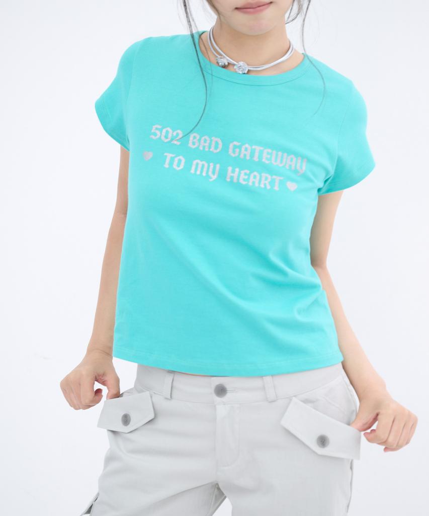 Isjabaibeu 502 Glitter Lettering T Shirt - Mint