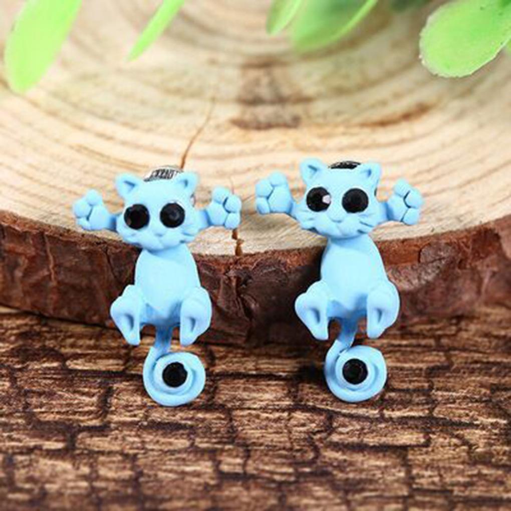 1 Pair Women Earrings Animal Cartoon Ear Studs Cartoon Push-back Earrings - Black White