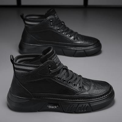 Herrenschuhe Frühling Neu High-Top Casual Board Schuhe Trendig und Vielseitig Rutschfest Abriebfest Martin Schwarz Mid-Top Lederstiefel
