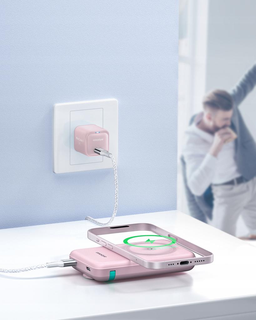 Innostyle Powerduo 2In1 Fast Induction Powerbank For Magsafe Watch 10000Mah Pink