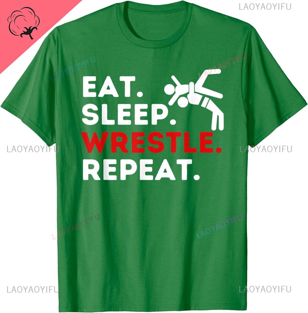 Eat Sleep Wrestle Repeat Funny Wrestling & Wrestler T-Shirt Gift Cotton T Shirt Graphic Print T Shirts Street Tops  Clothing