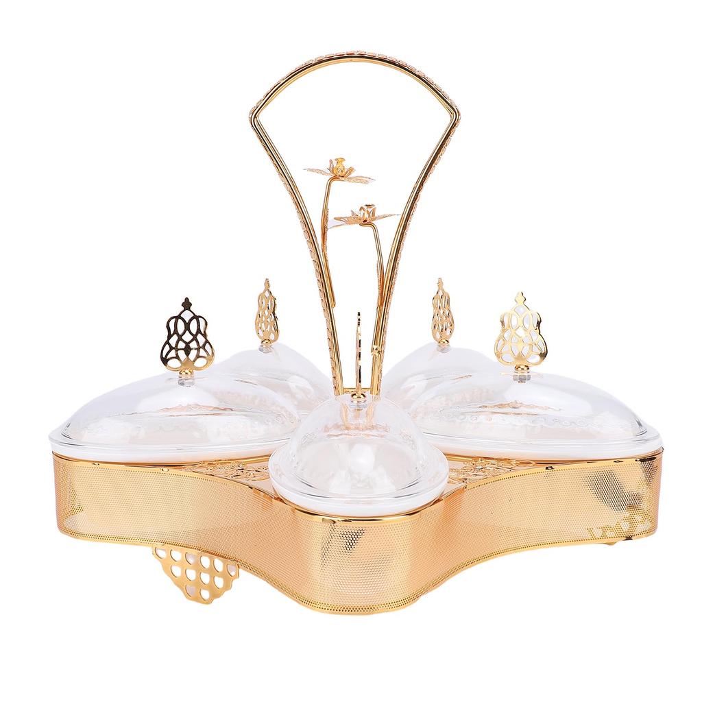 Divided Platter Gold Exquisite Serving Tray with 5 Oval Compartments Handle Lids for Fruits Nuts  