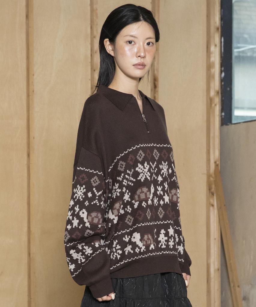 GLACK Gnt049 Turtles Fair Isle Nordic Knit (Brown)