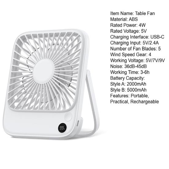 Rechargeable Portable Fan Electric Mini Fan with Brushless Motor 4 Speeds Strong Airflow