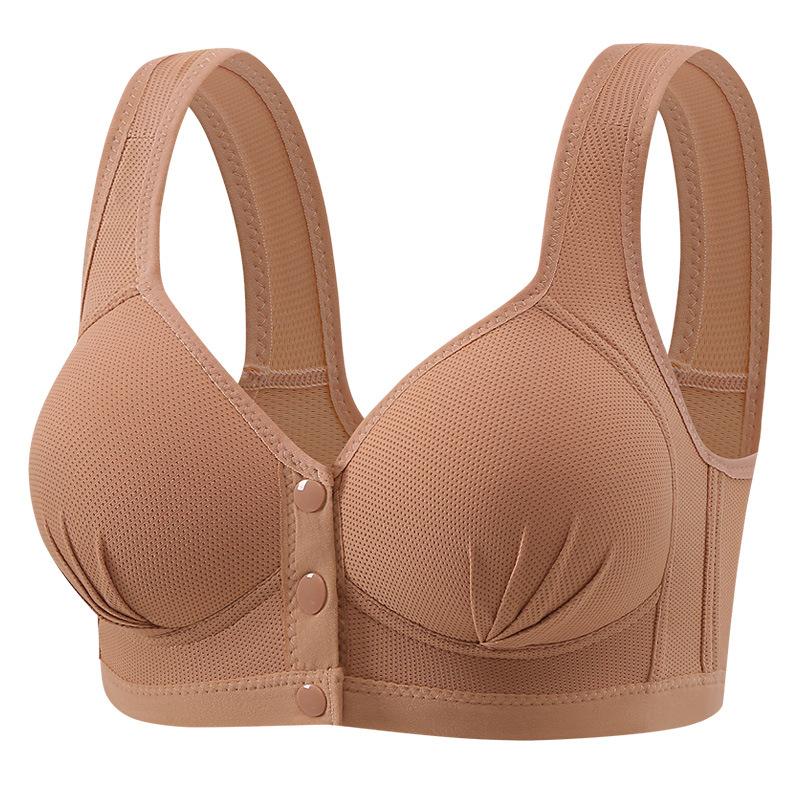 Large front open button non-magnetic and steel ring thin breathable bra, comfortable and beautiful back, gathered side fold underwear for women