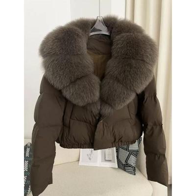 Cappotto Invernale Corto Caldo da Donna con Cappuccio Elegante con Collo in Pelliccia Ecologica