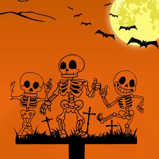 Halloween Garden Stake Metal Art Flying Witch Sign Skeleton Zombie