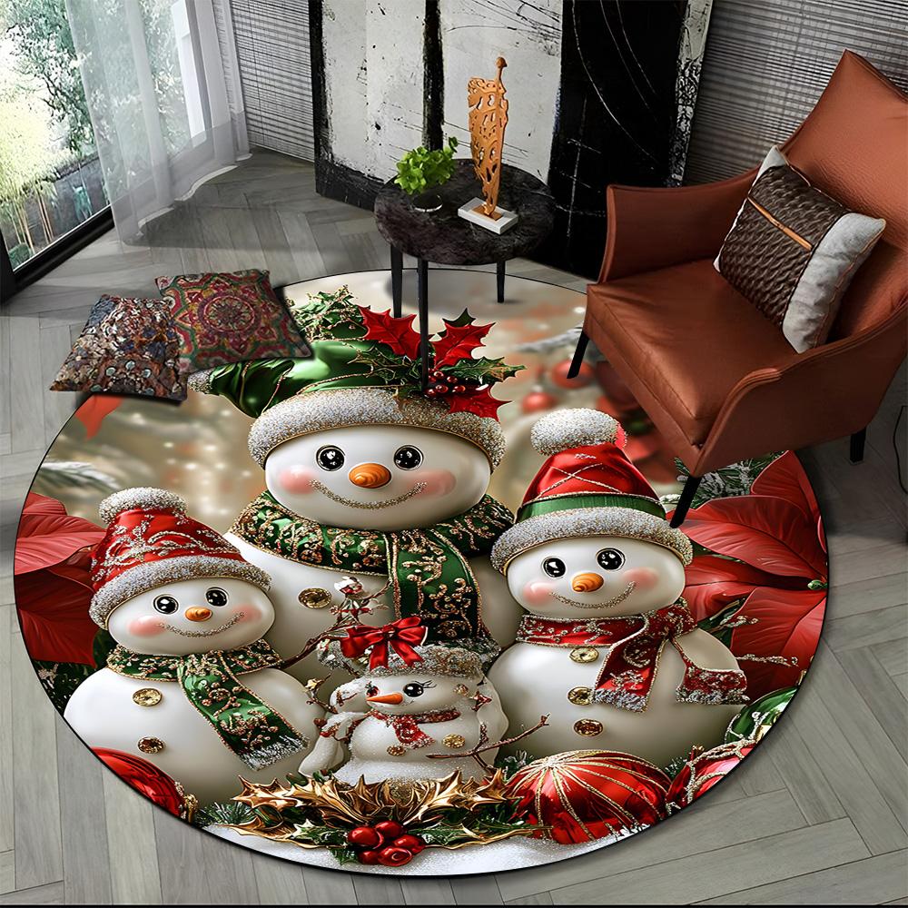 Cartoon Weihnachtsmann Frohe Weihnachten Schneemann Neujahr Runder Teppich für Schlafzimmer Wohnzimmer Sofadekoration, Dekor Bodenteppich