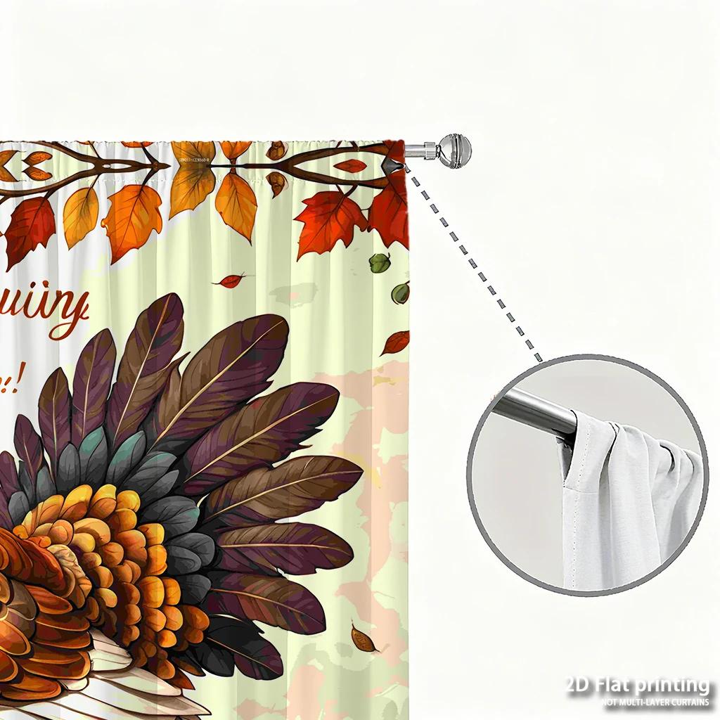 Piece Set High Definition Digital Printed Curtainsthanksgiving Style Pheasant Orange Pumpkins Autumn Leaveshome Decoration Curtain Polyester