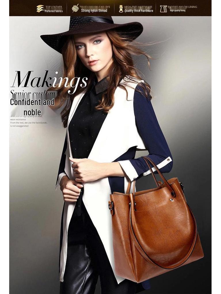 Genuine Leather Large Capacity Handbag for Oily Skin - Fashionable Crossbody and Shoulder Bucket Bag