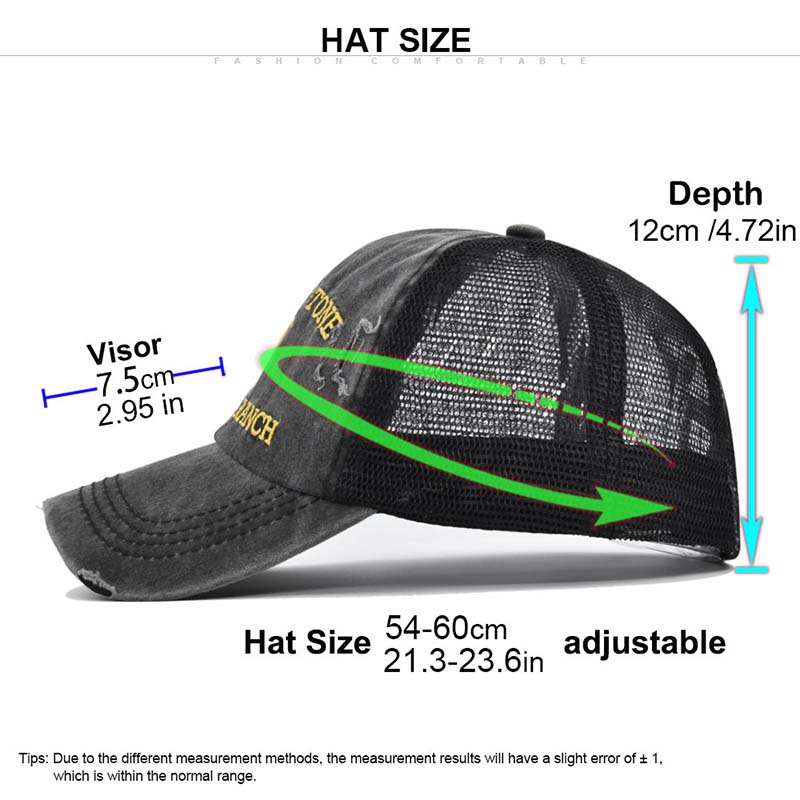 Summer Yellowstone Dutton Ranch Hat Cross Ponytail Baseball Cap Distressed Outdoor Embroidery Sunscreen Hat Solid Color Cap