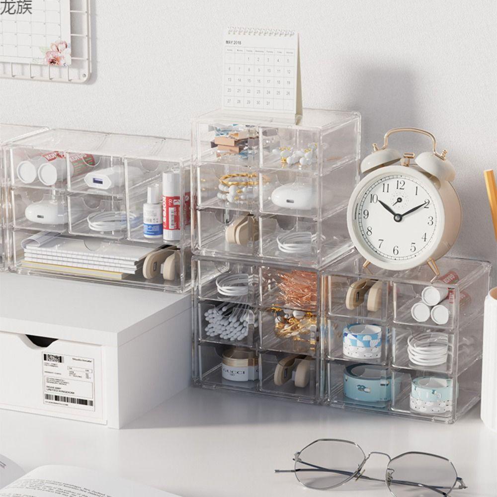 Clear Desk Stationery Storage Box Large-capacity Multi Grid Acrylic Cosmetic Case Stackable Dustproof Makeup Storage Drawers