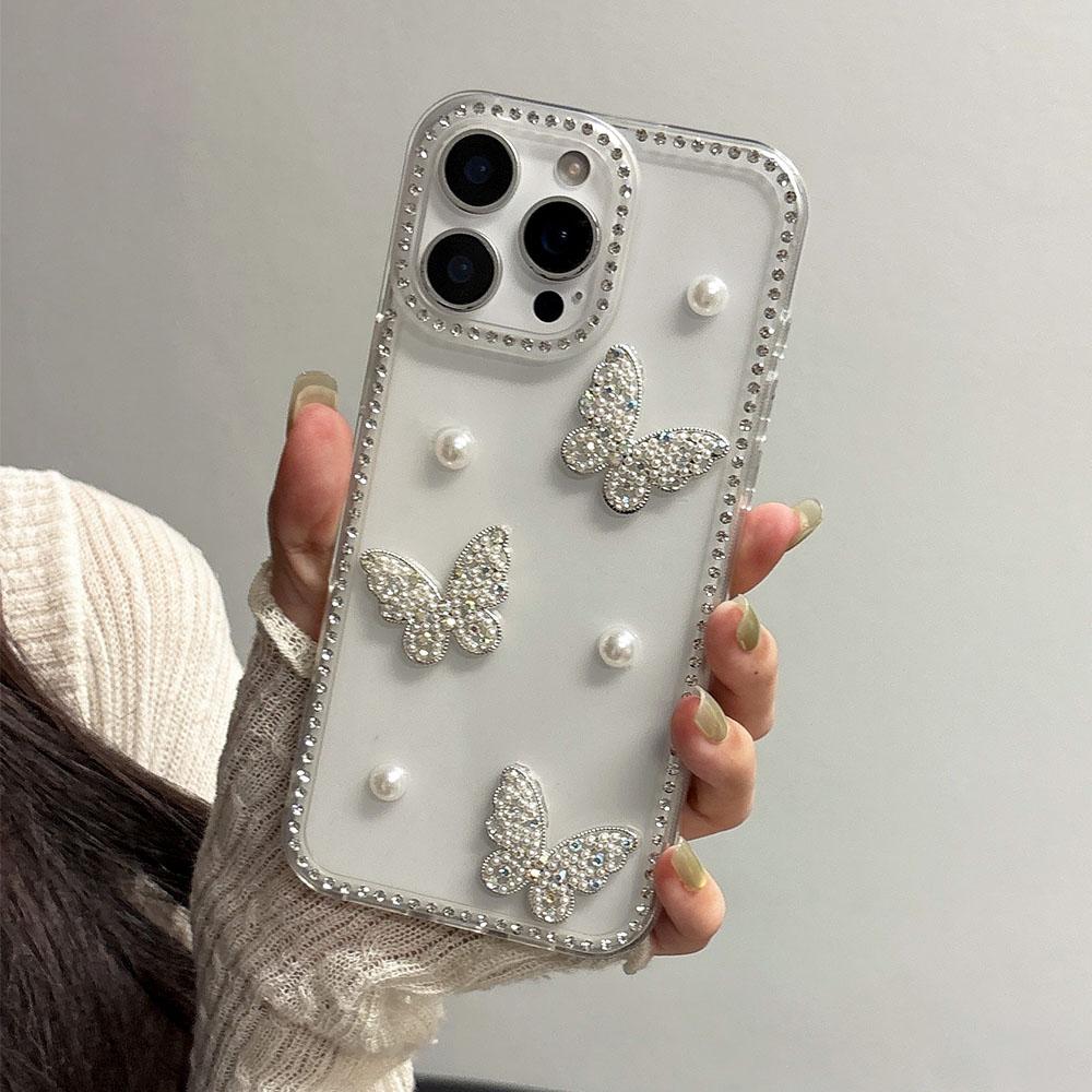 INS Korea Glitter 3D Pearl Butterfly Diamond Phone Case For Honor Magic 7 6 5 Lite Honor 300 400 Pro 400 Lite X40 X50 X60 Pro